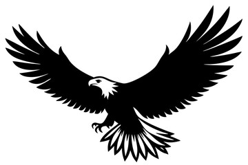 Flying Bald Eagle black and white Silhouette vector, A Bald Eagle black Silhouette Vector isolated on a white background