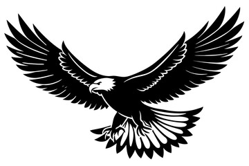 Flying Bald Eagle black and white Silhouette vector, A Bald Eagle black Silhouette Vector isolated on a white background
