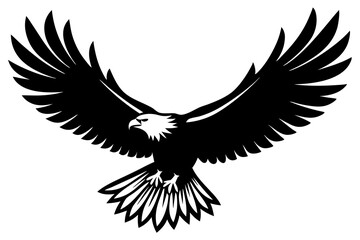 Flying Bald Eagle black and white Silhouette vector, A Bald Eagle black Silhouette Vector isolated on a white background