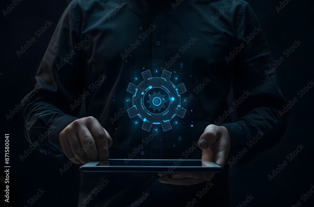 Poster ai concept. businessman working with artificial intelligence (ai) in futuristic business and softwar