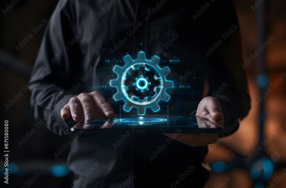 Poster ai concept. businessman working with artificial intelligence (ai) in futuristic business and softwar
