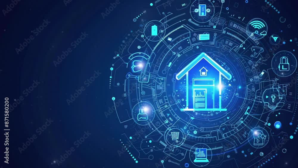 Aufkleber digital smart home technology concept. smart home technology background with icons representing vari