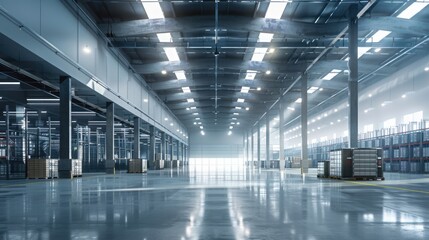 Fototapeta premium Eco-Friendly Distribution Center of the Future: Sustainable Automation and AI Logistics