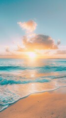 Fototapeta premium Paradise Beach Vacation Scene with Crystal Clear Waters, White Sand, and Palm Trees, Ideal for Relaxation and Escape, High-Resolution AI-Generated Wallpaper