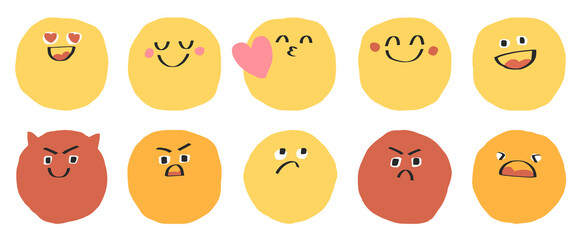 Face emoticon doodle icon set