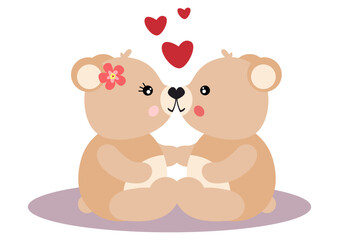 Loving and cute teddy bear couple kissing