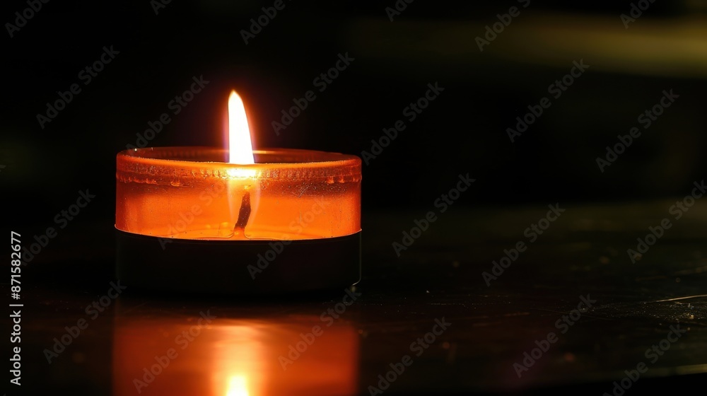 Poster a single candle burning in the dark, casting a warm glow and symbolizing illumination in a minimal e