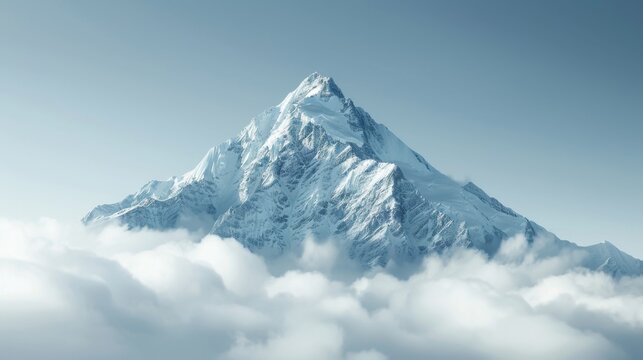 Zenith ,minimal, simple background: A mountain peak emerging from the clouds, captured in a stark, minimal composition, symbolizing the pinnacle of achievement.