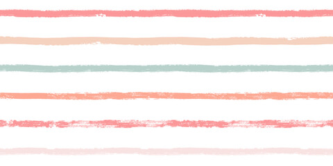 Hand drawn vector stripes pattern seamless. Pink, orange and green girly stripe background, pastel brush strokes, cute baby paintbrush line backdrop