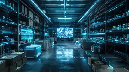 Innovative Logistics Hub: Smart Shelves, Automated Forklifts, and Holographic Inventory for Seamless Supply Chain Management
