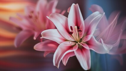 Fototapeta premium Beautiful blurred pink lily flower very shallow dof selective focus