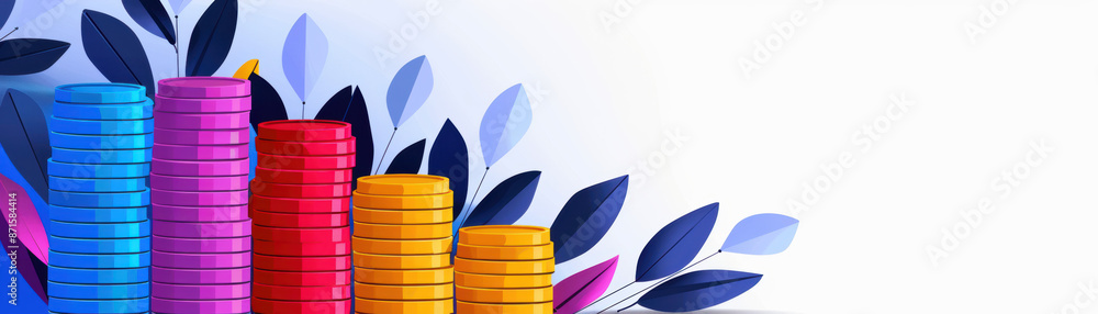 Poster A colorful stack of coins with a leafy border