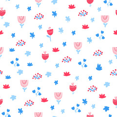 Seamless pattern of the simple flowers. Flat vector