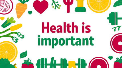 A text of Health is important with healthy foods background