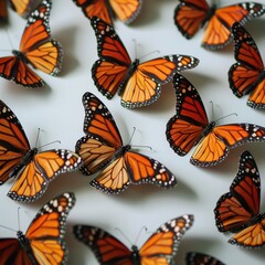 Monarch butterflies in a migration swarm ,isolate ,minimal, simple background