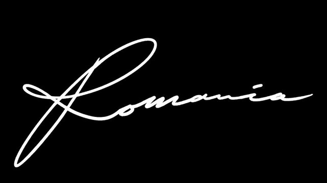 Animation of writing country names. Design for the country of Romania. The video is made frame by frame with a transparent background.