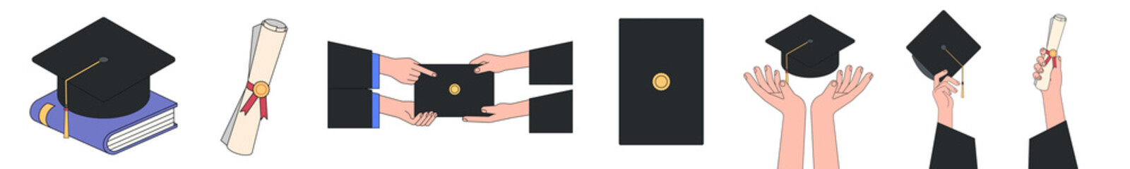 PNG Graduation caps diplomas celebration success set