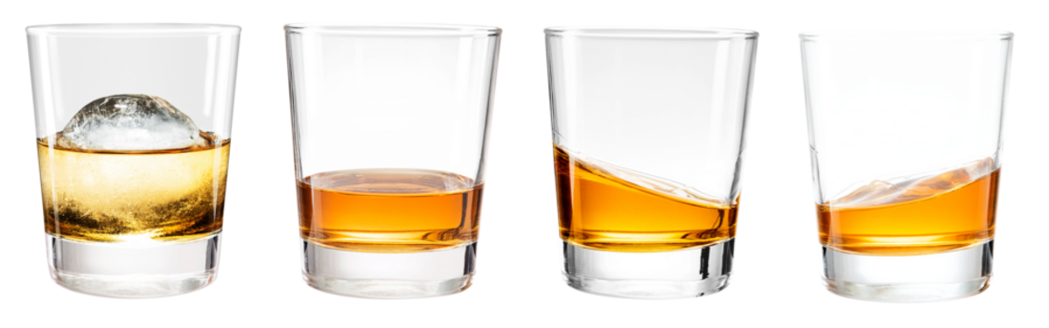 PNG Whiskey glasses with varying levels set