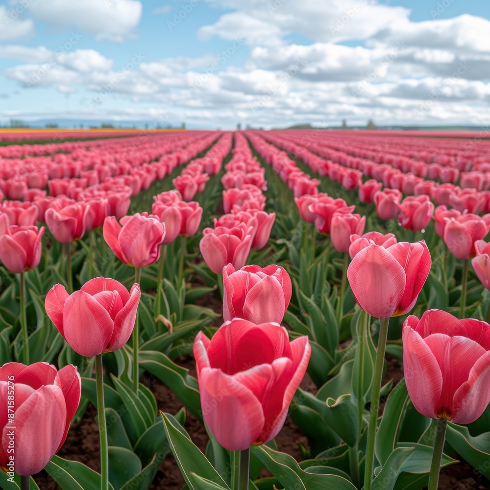 Poster tulip fields stretching to the horizon ,isolate ,minimal, simple background