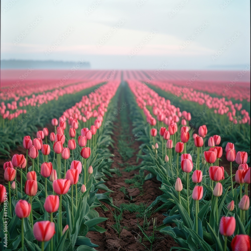 Poster tulip fields stretching to the horizon ,isolate ,minimal, simple background