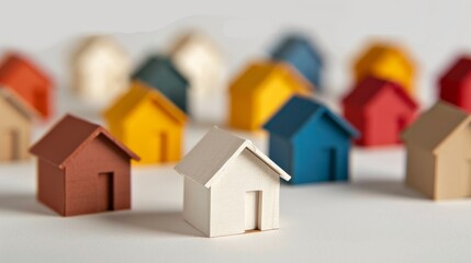 Realistic miniature model of vibrant cardboard houses, isolated background, studio lighting, highly detailed and visually appealing