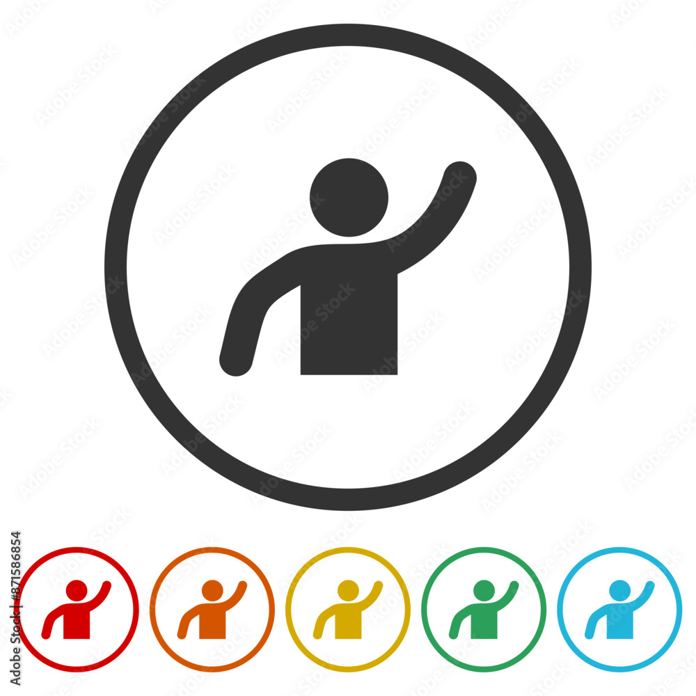 Poster people greeting with hand up icon. set icons in color circle buttons