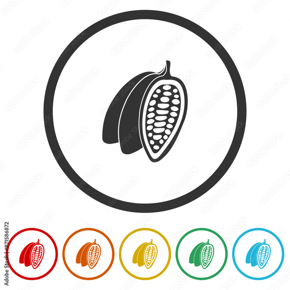 Poster cocoa bean icon. set icons in color circle buttons