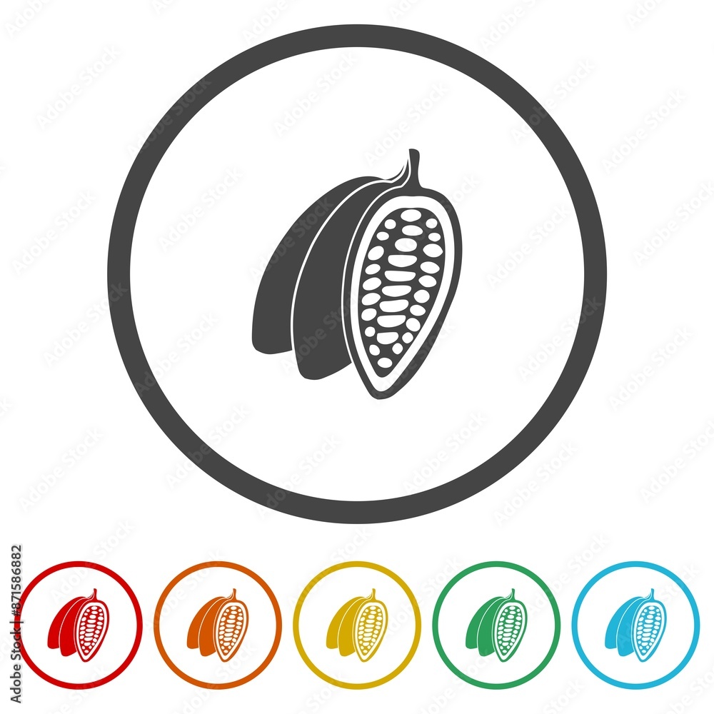 Poster cocoa bean icon. set icons in color circle buttons