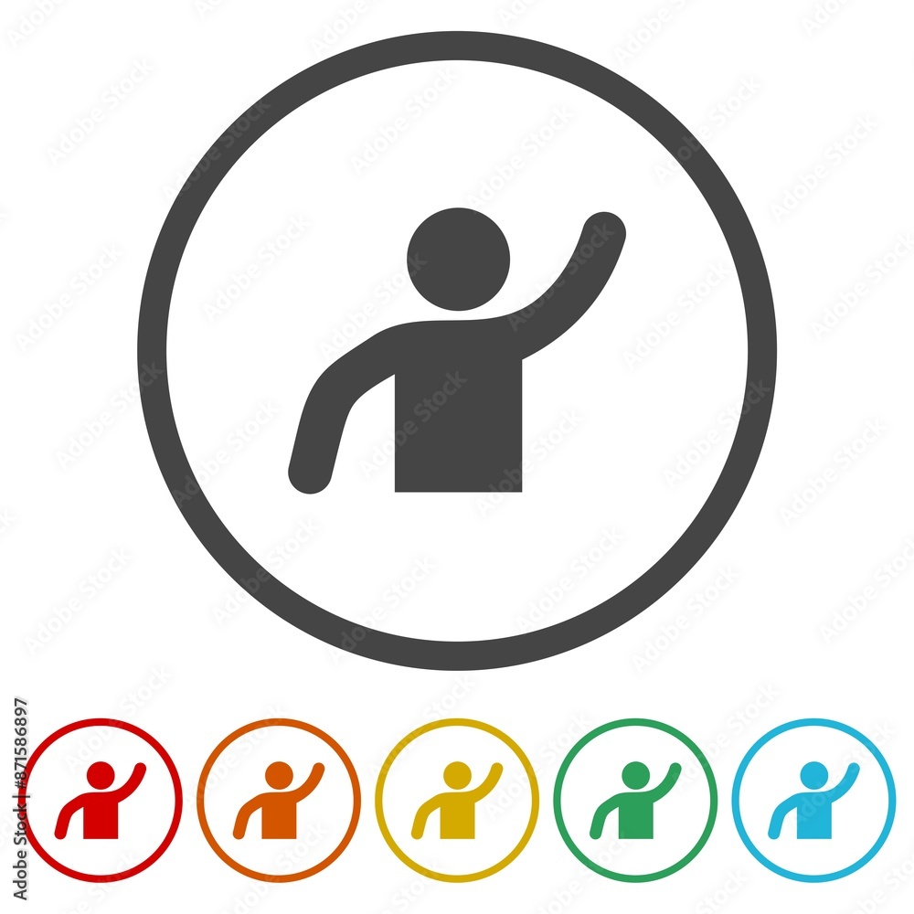 Poster people greeting with hand up icon. set icons in color circle buttons
