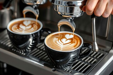 Barista making coffee in modern café close up of espresso machine detailed photography professional barista skills