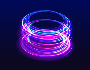 Glowing spiral. Abstract neon color glowing lines background. The energy flow tunnel. Shine round frame with light circles light effect.	