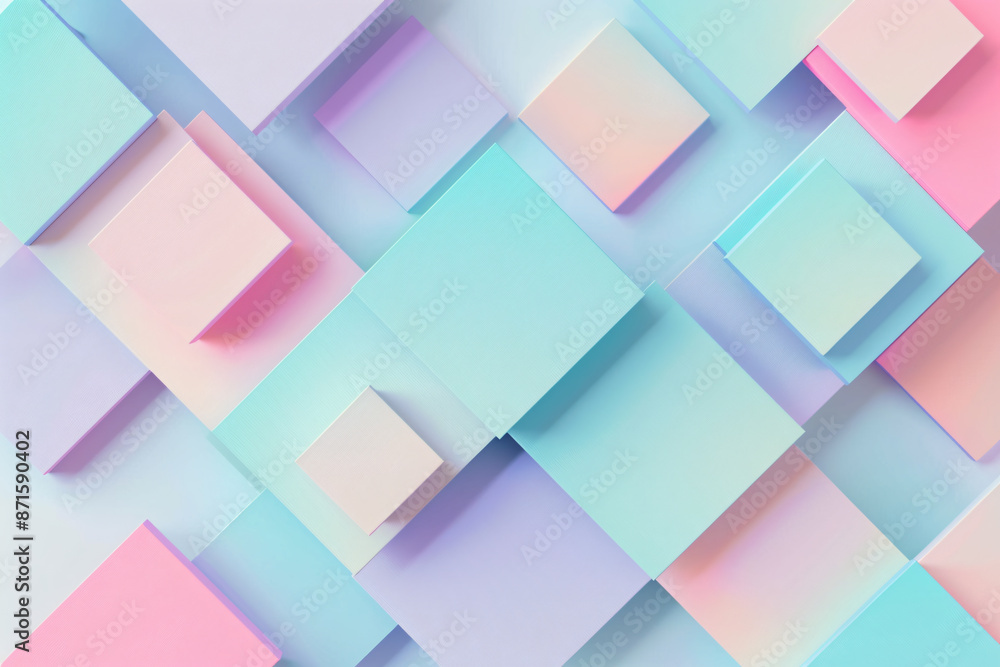 Poster 3d rendering of a geometric background with pastel colored squares for presentation design, web bann