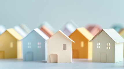 Miniature colorful houses made from cardboard, realistic scale model, isolated background, studio lighting, detailed and charming