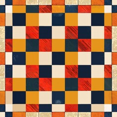 seamless pattern of checkered design with a mix of bold and muted color blocks, Generative AI