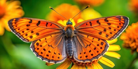 Obraz premium Vibrant Lycaena butterfly with orange and black wings resting on a flower , Wildlife, Insect, Close-up, Macro, Beautiful