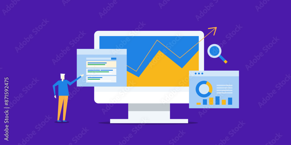 Poster monitor seo performance keyword ranking, organic website traffic, bounce rate and conversion metrics