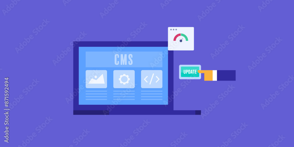 Poster create, manage and publish digital content with cms software application, seo optimizes content, cus