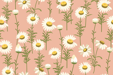 Seamless pattern  flowers with beautiful  daisies and leaves. floral and leaf design for fabric, cotton, wallpaper, satin, gift wrap, carpet.	