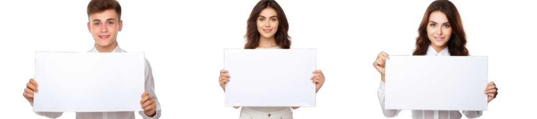 Fototapeta premium Collection of PNG. People show white page isolated on a transparent background.