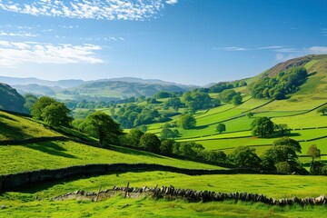 Fototapeta premium idyllic rolling countryside and farm in the morning sun