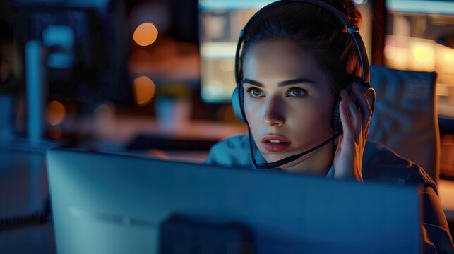 Focused and Dedicated Female Call Center Agent, Diligently Working