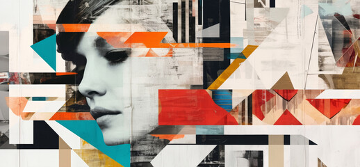 Contemporary Abstract Portrait Art   Modern Mixed Media Illustration with Geometric Patterns
