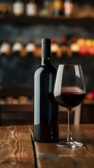 Luxury wine bottle on elegant wooden table, AI Generative.