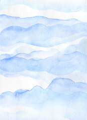 Obraz premium Watercolor blue paint splash smear blot abstraction. Strokes paint splash. background. Blue sea, Hill fog mountain