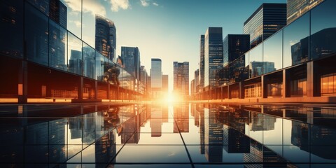 Obraz premium Sunrise Over Cityscape with Reflections