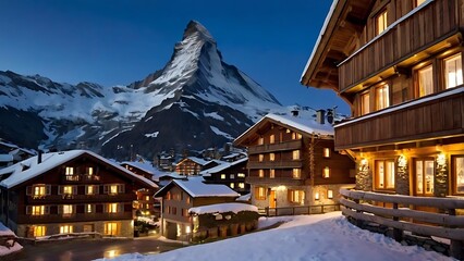 Fototapeta premium Zermatt Village at Twilight