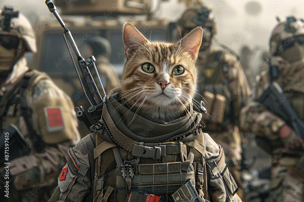 Wall mural a cat in a military uniform - Wall murals