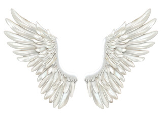 Obraz premium A pair of white angel wings isolated on a transparent background. PNG