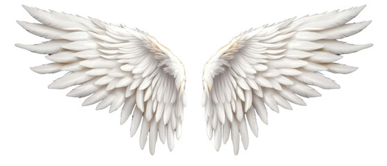 Two white angel wings spread wide apart on a transparent background. PNG