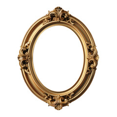 An ornate gold oval picture frame isolated on a transparent background. PNG